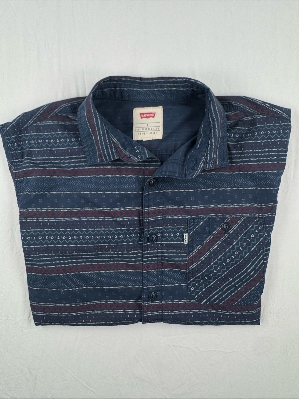 Levi's Western Navy Blue Striped Casual Button-Down Shirt - Picture 4 of 7